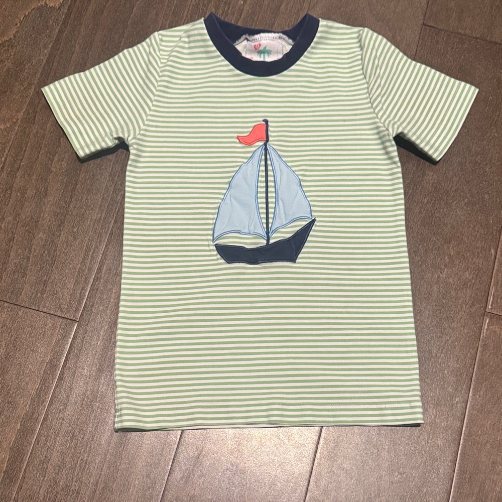 Boys Striped Sailboat Kids Shirt- Size 5